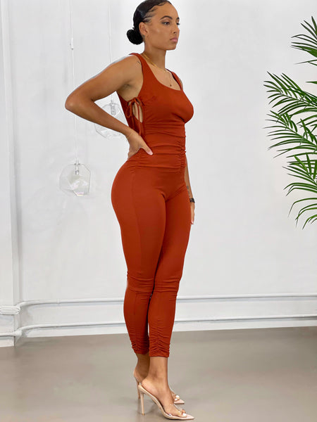 Sophia Ruched Jumpsuit | Dark Amber