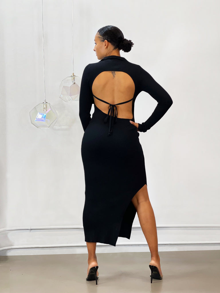 Ivy Backless Midi Dress | Black