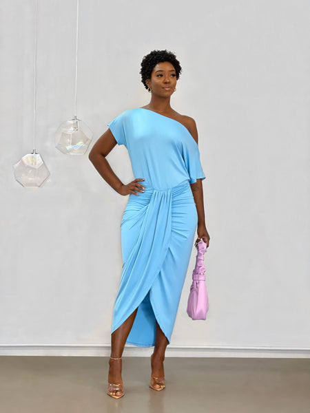 Iris Ruched High-Low Dress | Blue
