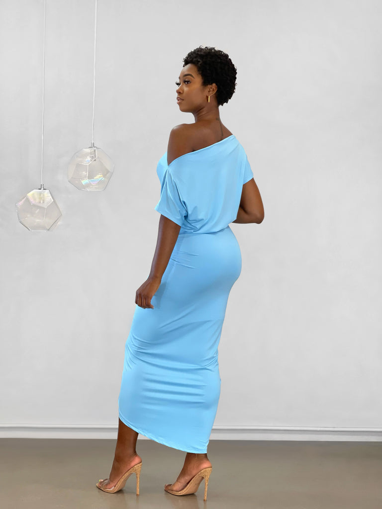 Iris Ruched High-Low Dress | Blue