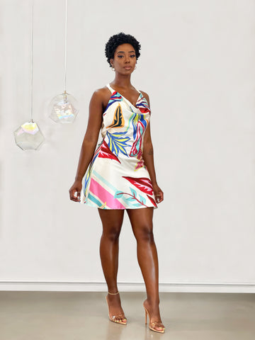 Kayla Halter Dress | White Multi Print