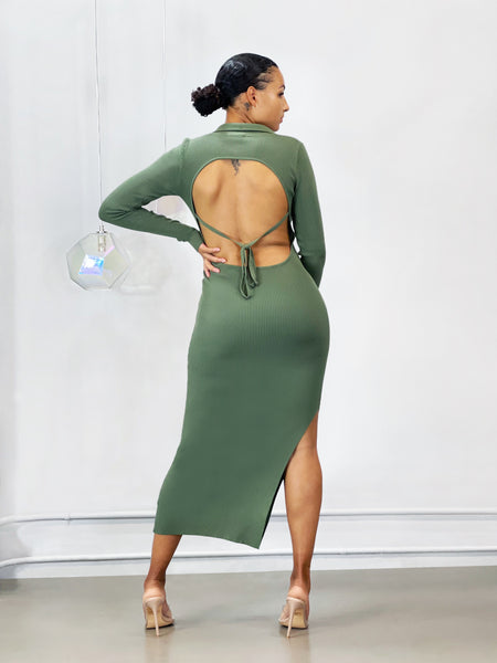 Ivy Backless Midi Dress | Moss