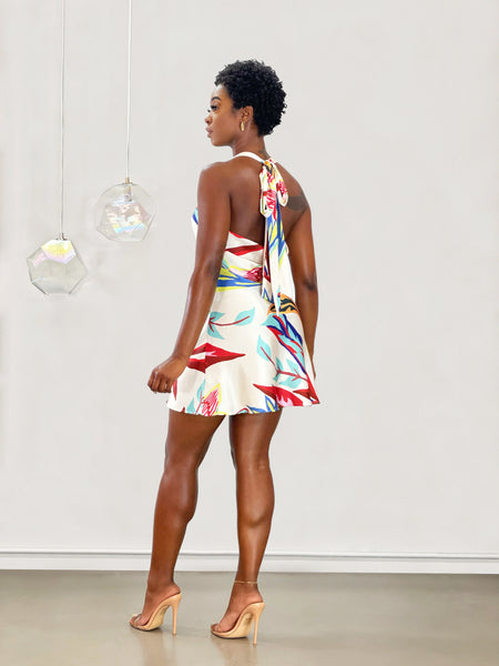 Kayla Halter Dress | White Multi Print