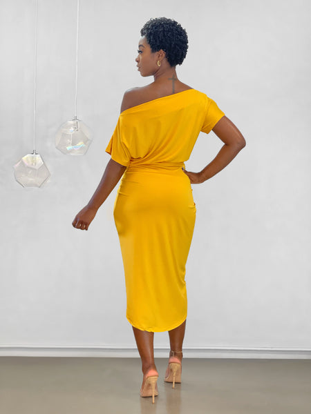 Iris Ruched High-Low Dress | Mustard