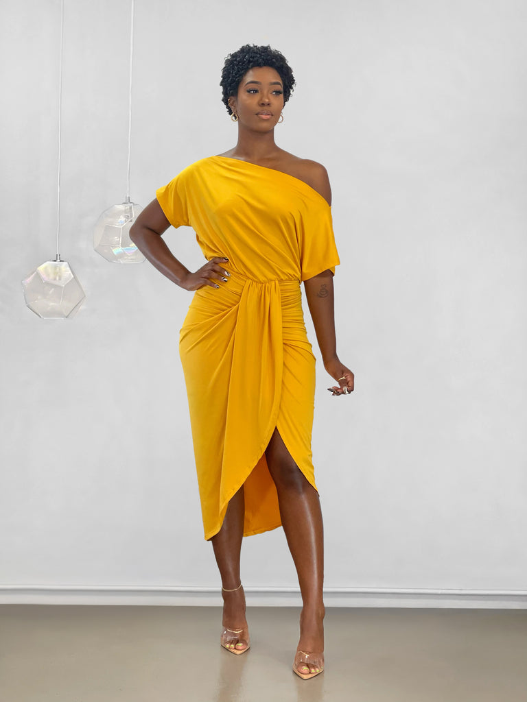 mustard yellow high low dress Chic Yellow Dress - Velvet High-Low Dress - Velvet Wrap Dress