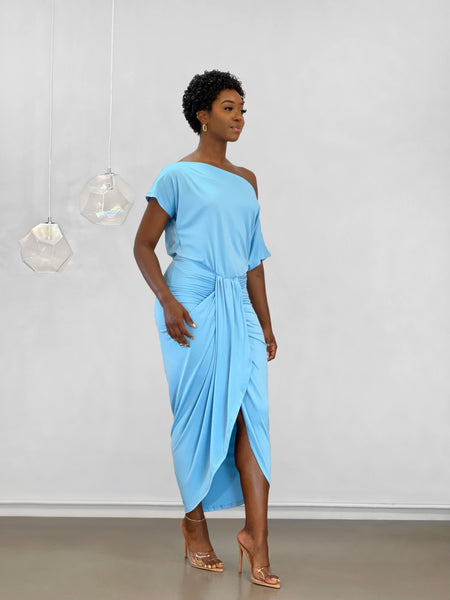 Iris Ruched High-Low Dress | Blue
