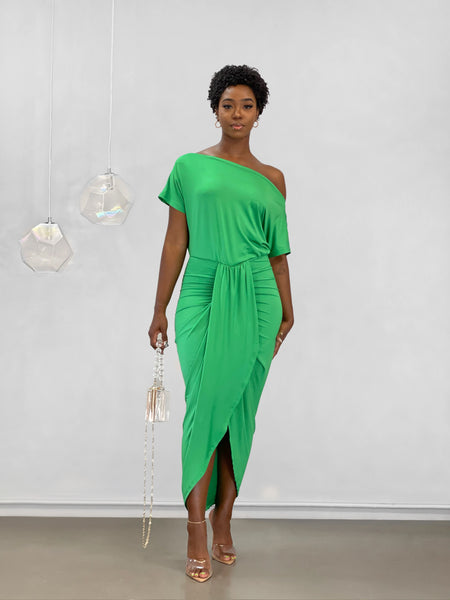 Iris Ruched High-Low Dress | Green