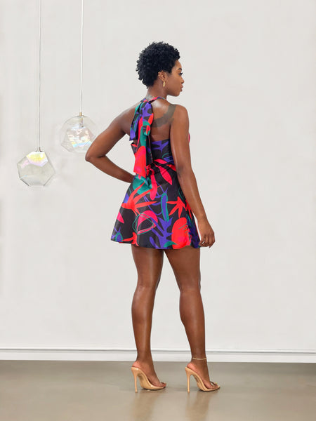 Kayla Halter Dress | Black Multi Print